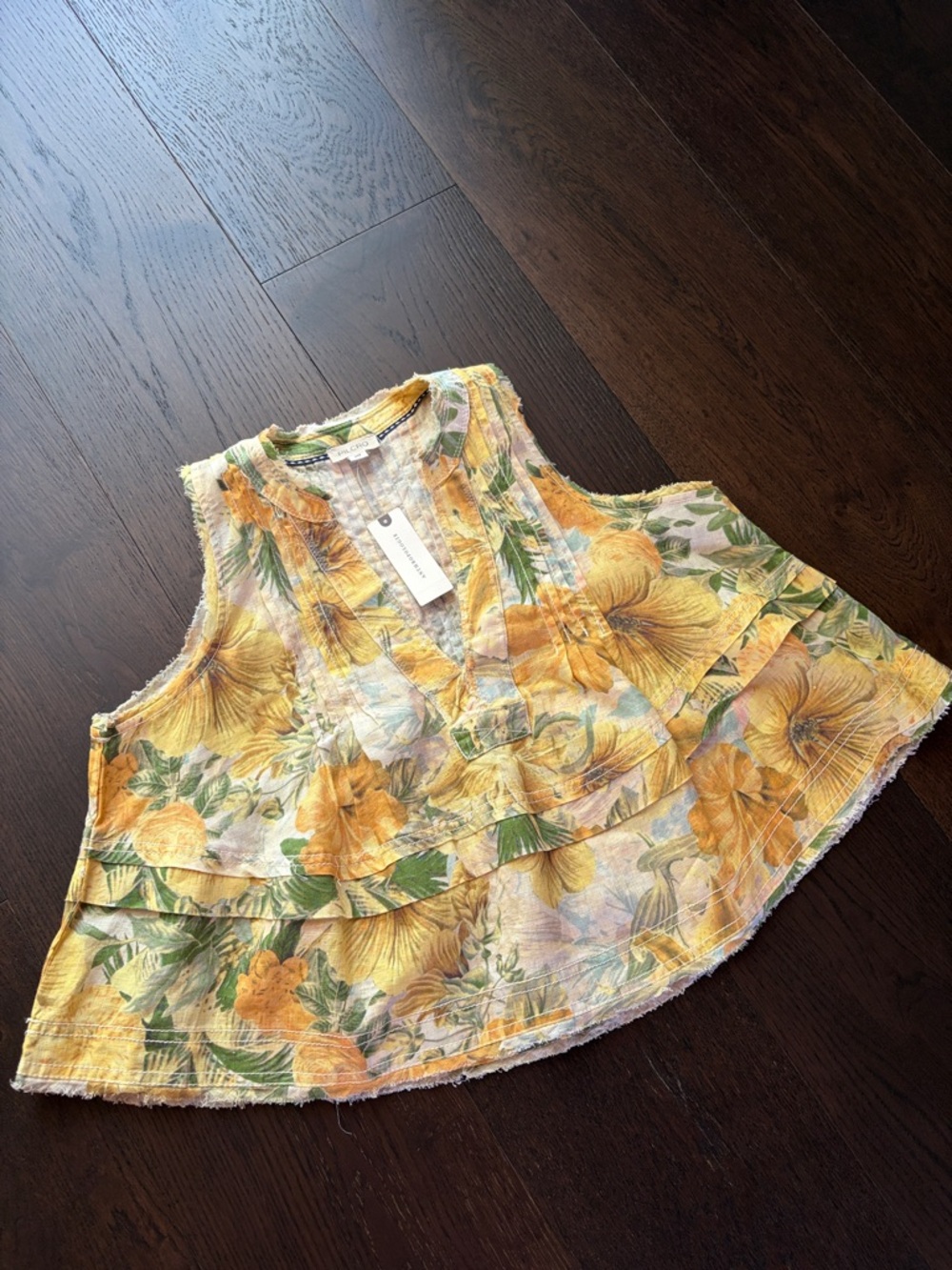 Anthropologie Linen Floral Sleeveless Top